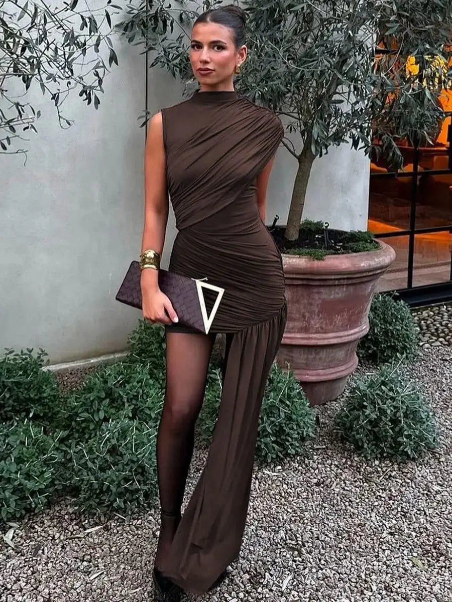 Sleeveless Pleated Slim Party Dress