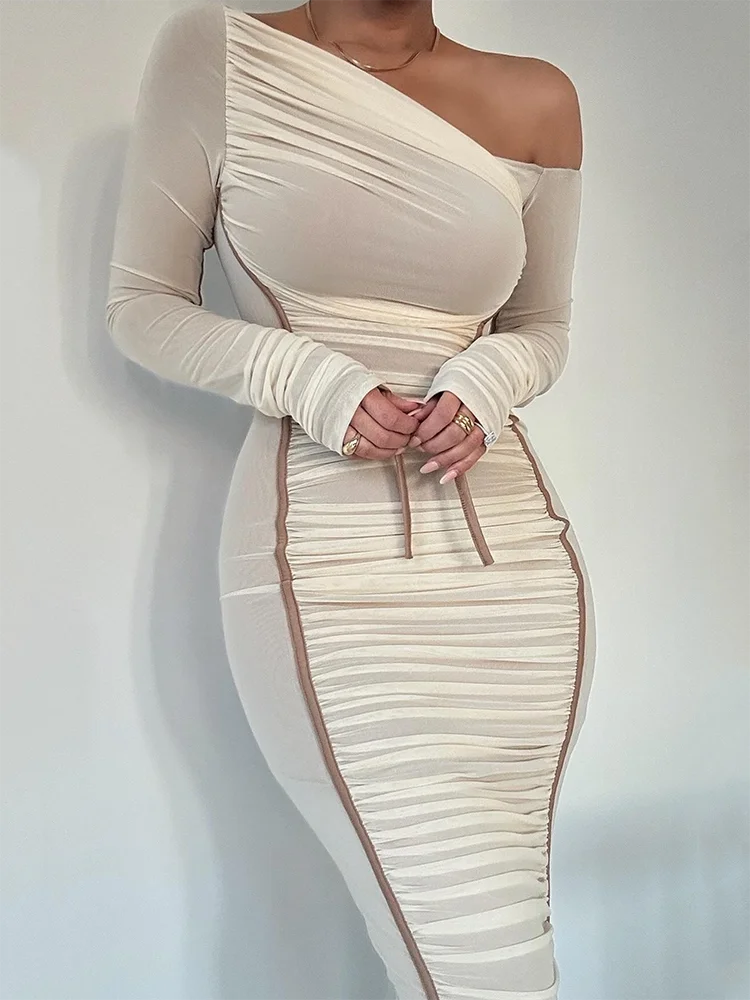 Long Sleeve Two Layer Mesh Dress